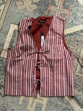 Steve Madden Striped Tie-Front Vest in Rosewood and White